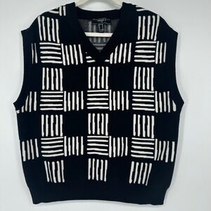 Geometric V Neck Knit Vest Sweater‎ Forever 21 Men Black White Size M
